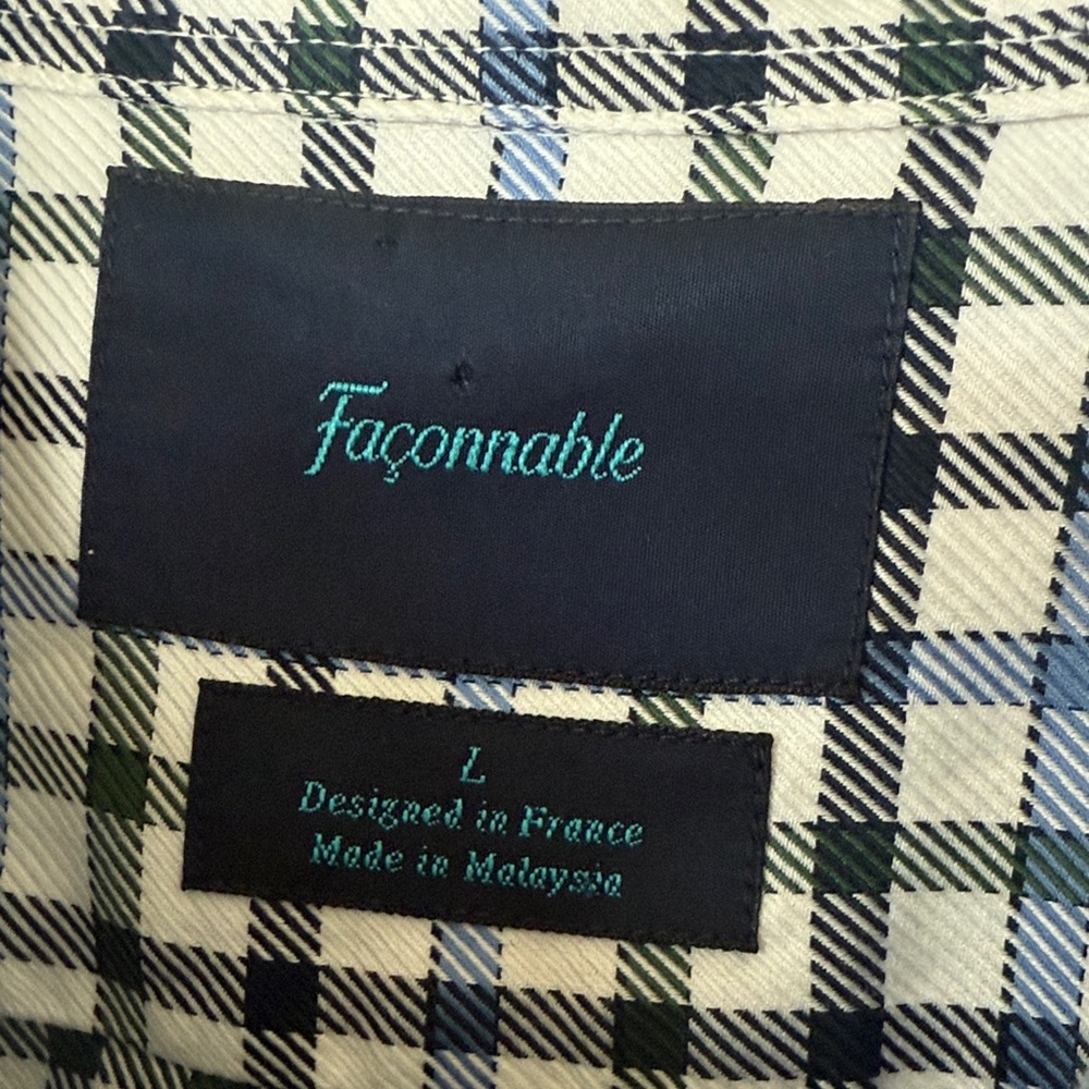 Faconnable Men's Gingham Plaid Casual Button Down Checkered Shirt Sz Large - Picture 2 of 7